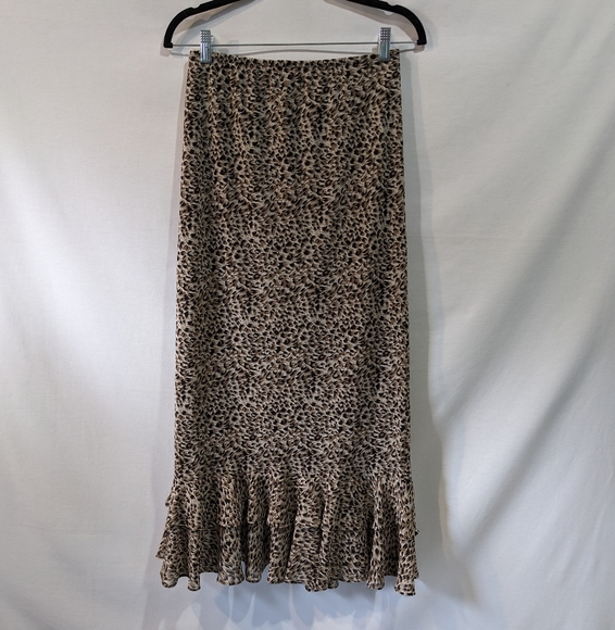 MSK Fluttery Ruffled Leopard Cheetah Maxi Skirt Size Small - Picture 2 of 8